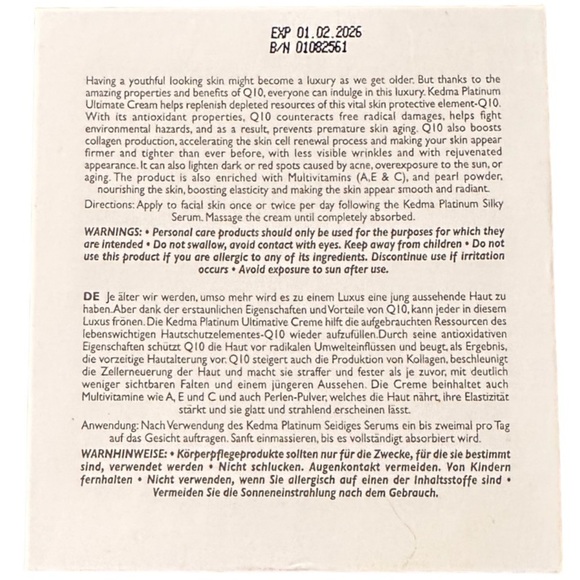 KEDMA Platinum Ultimate Cream With Dead Sea Minerals and Q10 50 g 1.76 ounces - Picture 3 of 5